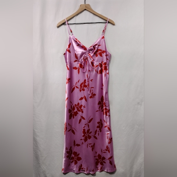Emma & Michele Dresses & Skirts - Emma & Michele Floral Slip Dress Women's S Pink Red Retro 90s Y2K Silky Satin
